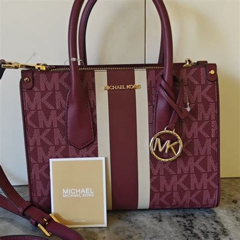 michael kors center stripe hibiscus maple sm satchel crossbody bag|Michael Kors Center Stripe Maple Small Crossbody Satchel.